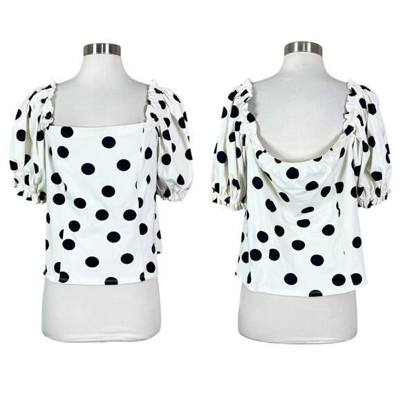 Eloquii | Polka Dot White Black Puff Sleeve Off Shoulder Plus Size Blouse Top 1X - Picture 9 of 9